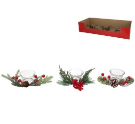 PORTAVELA CRISTAL C/BAYAS ROJAS 22CM 3STD