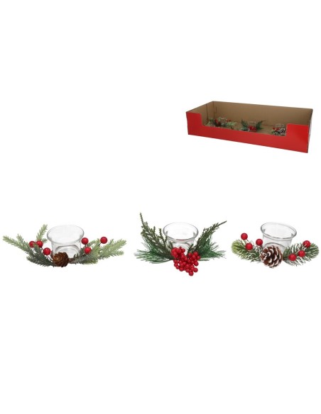 PORTAVELA CRISTAL C/BAYAS ROJAS 22CM 3STD