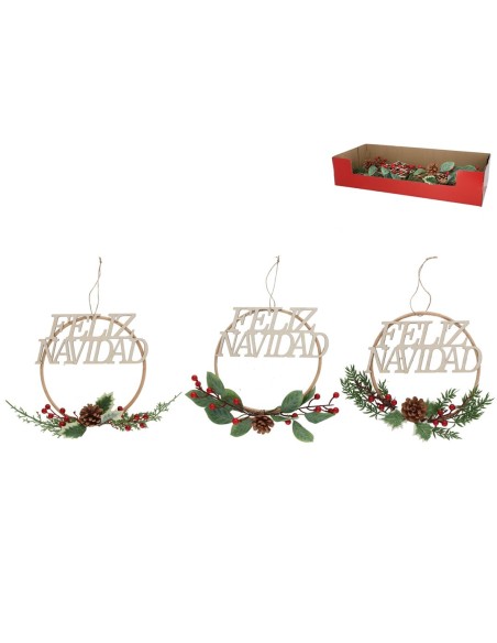 CORONA COLGANTE FELIZ NAVIDAD N1 35CM 3STD