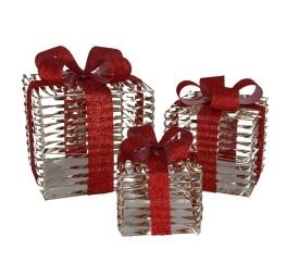 CAJAS REGALO X3 C/180 LUCES 25X25X28CM ORO