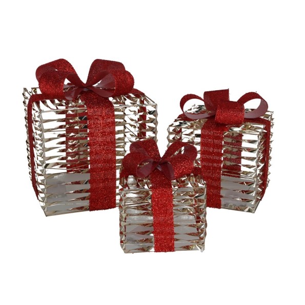 CAJAS REGALO X3 C/180 LUCES 25X25X28CM ORO