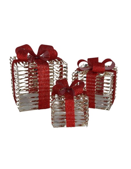 CAJAS REGALO X3 C/180 LUCES 25X25X28CM ORO