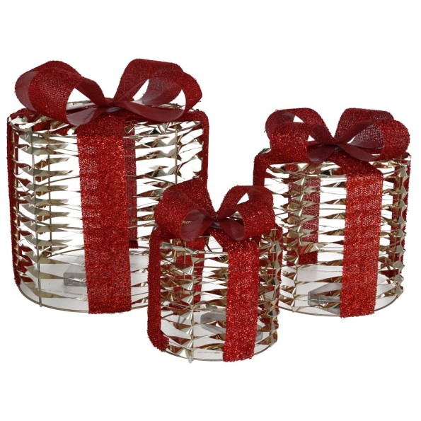 CAJAS REGALO X3 C/90 LUCES 25X25X28CM ORO