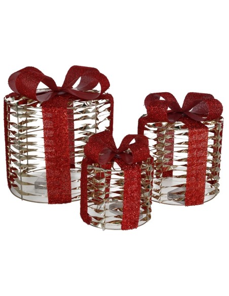 CAJAS REGALO X3 C/90 LUCES 25X25X28CM ORO