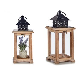 FAROL MADERA CUADRADO REJILLA QUEMADO DE CAPADO 13,4 x 13,4 x 29 cm