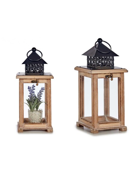 FAROL MADERA CUADRADO REJILLA QUEMADO DE CAPADO 13,4 x 13,4 x 29 cm