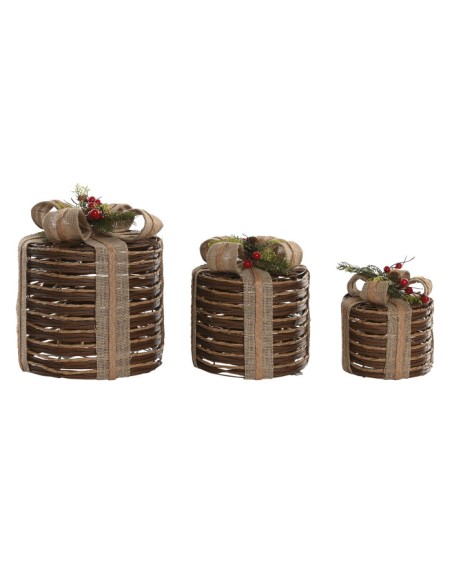 REGALO SET 3 LED RATAN 25X25X30 3xAA NATURAL