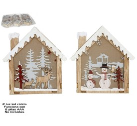 COLGANTE CASA MADERA 2LED 13CM 2STD