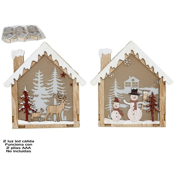 COLGANTE CASA MADERA CON 2LED 2 STD. 13CM BREN