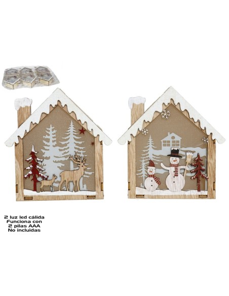 COLGANTE CASA MADERA 2LED 13CM 2STD