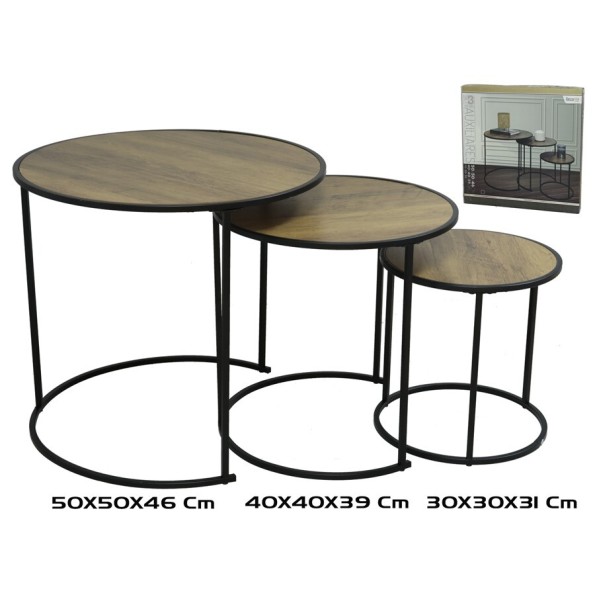SET 3 MESAS AUXILIARES MDF+METAL SCOTT 50X50X45.5CM MARRON