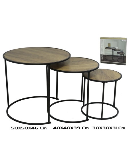 SET 3 MESAS AUXILIARES MDF+METAL SCOTT 50X50X45.5CM MARRON