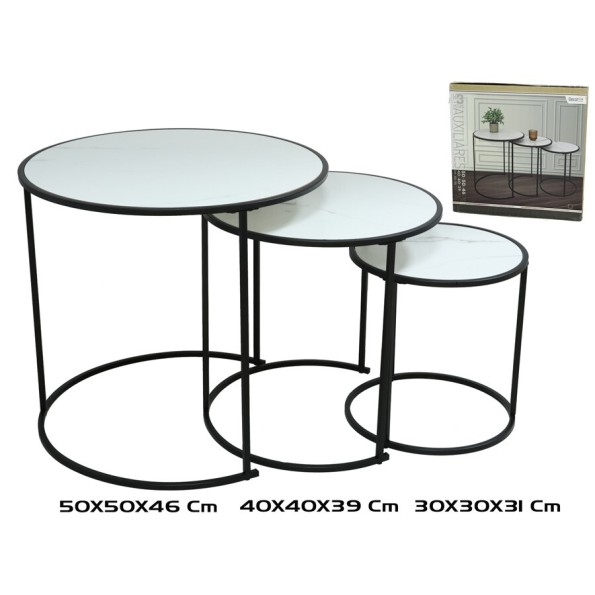 SET 3 MESAS AUXILIARES MDF+METAL SCOTT 50X50X45.5C