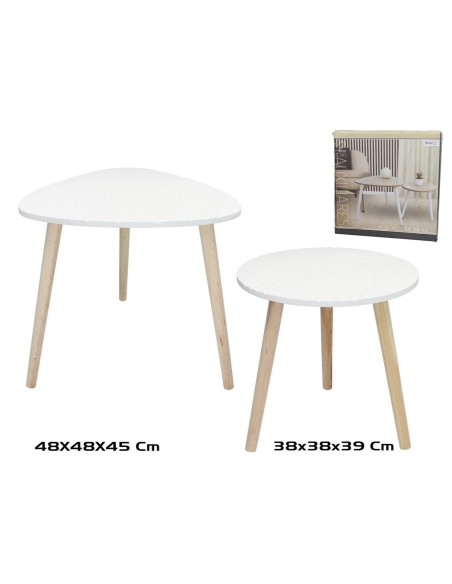 SET 2 MESAS AUXILIARES MADERA+MDF DARREN 48X48X45C