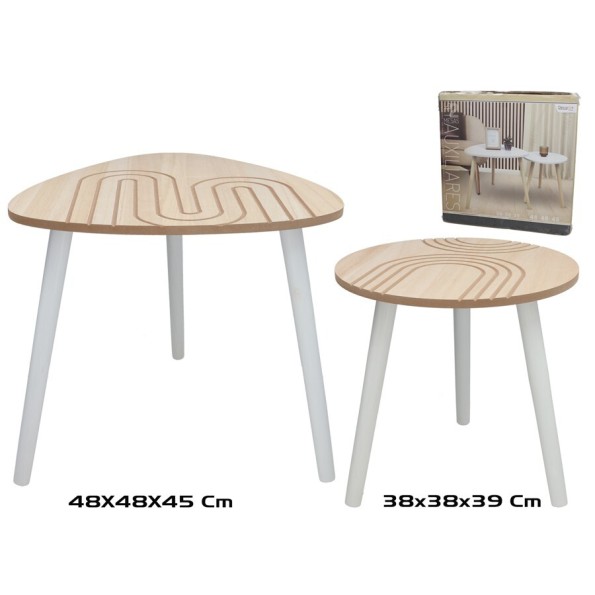 SET 2 MESAS AUXILIARES MADERA+MDF DARREN 48X48X45CM PINO