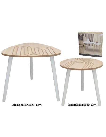 SET 2 MESAS AUXILIARES MADERA+MDF DARREN 48X48X45CM PINO