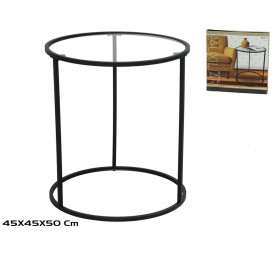 MESA AUXILIAR METAL+CRISTAL TEMPLADO PAXTON 45X45X50CM NEGRO