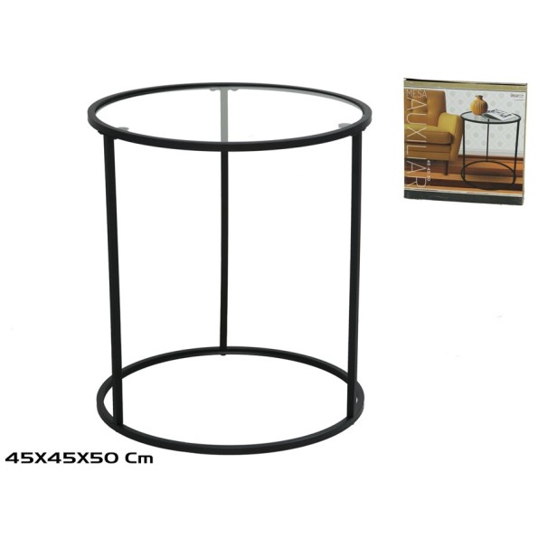 MESA AUXILIAR METAL+CRISTAL TEMPLADO PAXTON 45X45X50CM NEGRO