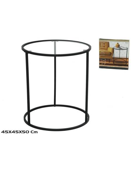 MESA AUXILIAR METAL+CRISTAL TEMPLADO PAXTON 45X45X50CM NEGRO