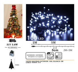 LUCES NAVIDAD EXTERIOR 100L BLANCO 5M 
CABLE VERDE 31V