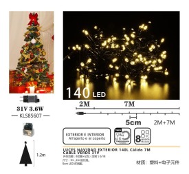 LUCES NAVIDAD EXTERIOR 140L CÁLIDO 7M 
CABLE VERDE 31V