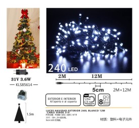 LUCES NAVIDAD EXTERIOR 240L BLANCO 12M
 CABLE VERDE 31V