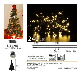 LUCES NAVIDAD EXTERIOR 240L CÁLIDO 12M
 CABLE VERDE 31V