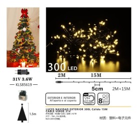 LUCES NAVIDAD EXTERIOR 300L CÁLIDO 15M 
CABLE VERDE 31V
