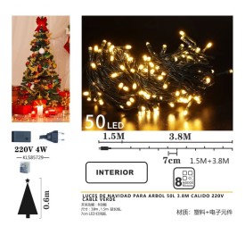 LUCES DE NAVIDAD PARA ARBOL 50L 3.8M CALIDO 220V
CABLE VERDE