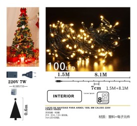 LUCES DE NAVIDAD PARA ARBOL 100L 8M CALIDO 220V
CABLE VERDE