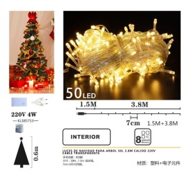 LUCES DE NAVIDAD PARA ARBOL 50L 3.8M CALIDO 220V
CABLE TRANSPARENTE