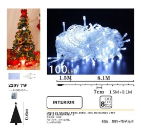 LUCES DE NAVIDAD PARA ARBOL 100L 8M BLANCO 220V
CABLE TRANSPARENTE