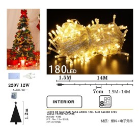 LUCES DE NAVIDAD PARA ARBOL 180L 14M CALIDO 220V
CABLE TRANSPARENTE