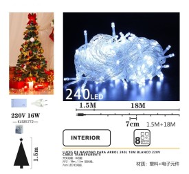 LUCES DE NAVIDAD PARA ARBOL 240L 18M BLANCO 220V
CABLE TRANSPARENTE
