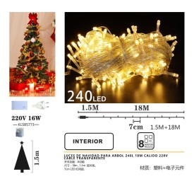 LUCES DE NAVIDAD PARA ARBOL 240L 18M CALIDO 220V
CABLE TRANSPARENTE