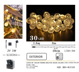 LUCES DE  SOLAR FORMA BOLITAS 30LED CALIDO