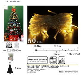 LUCES DE PILA EXTERIOR IMPERMEABLE 50LED 
CALIDO 3.5M