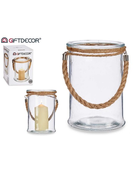 PORTAVELA CRISTAL CUERDA 14,5x14,5x21 cm.