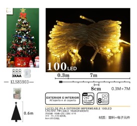 LUCES DE PILA EXTERIOR IMPERMEABLE 100LED 
CALIDO 7M
