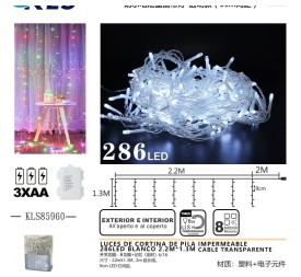 LUCES DE CORTINA DE PILA IMPERMEABLE 
286LED BLANCO 2.2M*1.3M