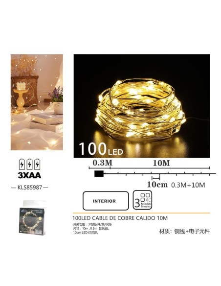 100LED CABLE DE COBRE CALIDO 10M
