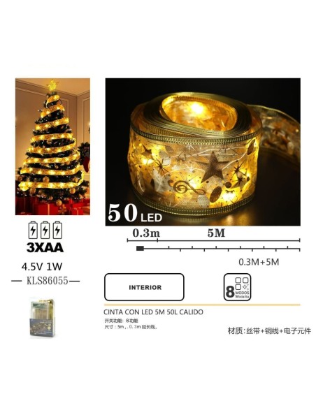 CINTA CON LED 5M 50L CALIDO