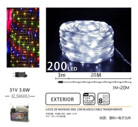 LUCES DE NAVIDAD 200L 23M BLANCO CABLE TRANSPARENTE