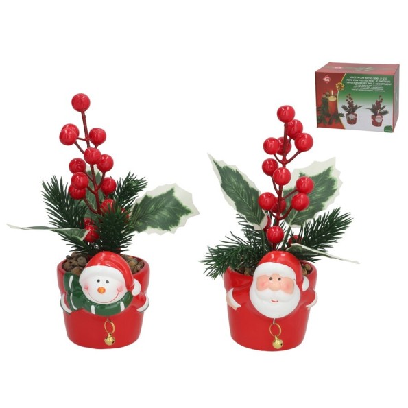 MACETA CON BAYAS NOEL 9,5X7,5X19CM 2 STD