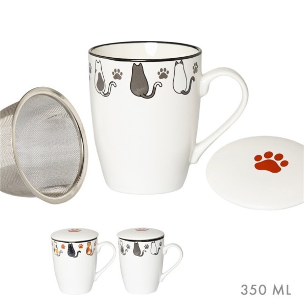 TAZA INFUSION C/ FILTRO 350 ML MANY CATS SURT/2
