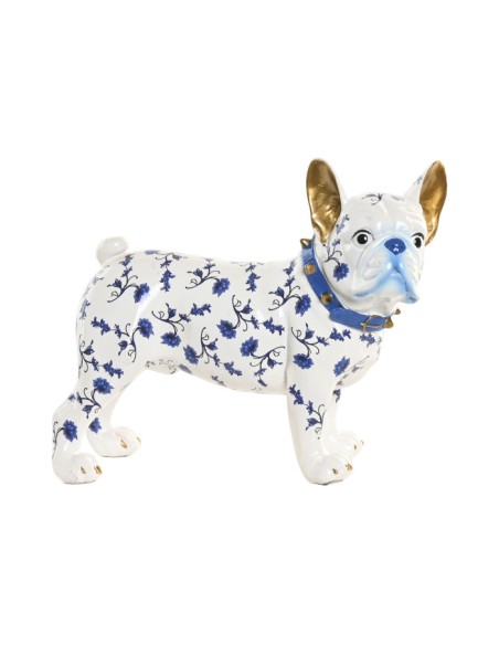 FIGURA RESINA 24X11.5X21.5 BULLDOG DORADO AZUL