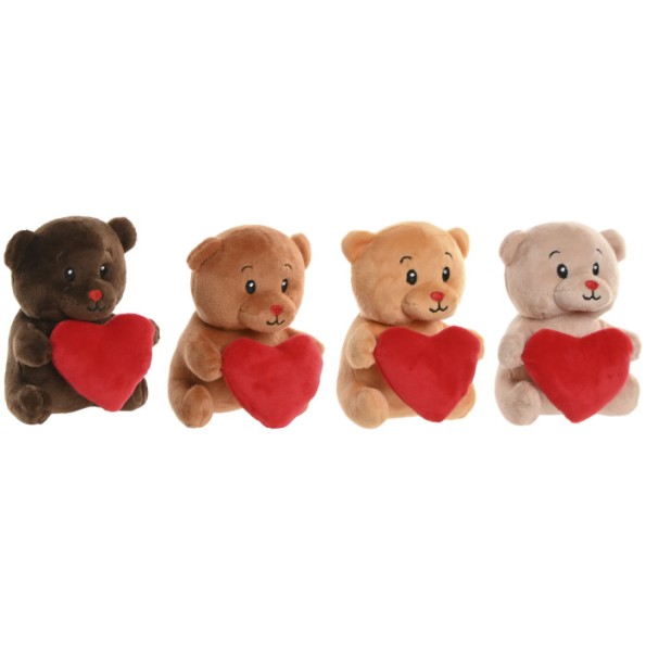 PELUCHE POLIESTER 10X10X14 OSO CORAZON 4 SURT.