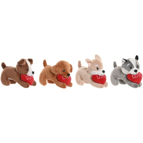PELUCHE POLIESTER 10X10X14 PERRO CORAZON 4 SURT.