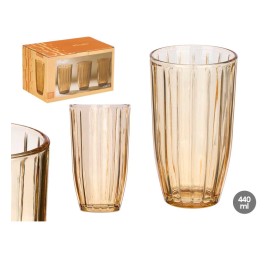 VASO ALTO RAYAS 440ML AMBAR