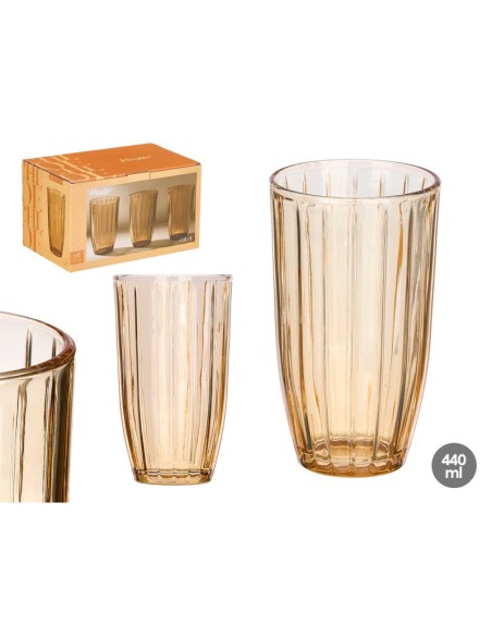 VASO ALTO RAYAS 440ML AMBAR